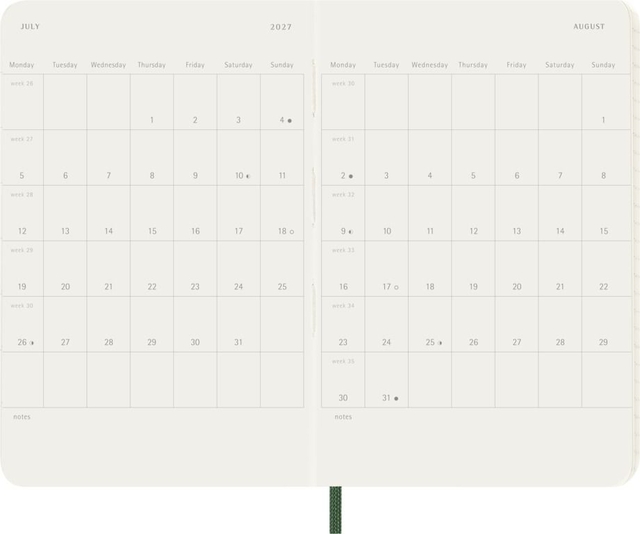 Agenda 2027 Moleskine 12M Planner Weekly 7dagen/1pagina pocket sc myrtle green