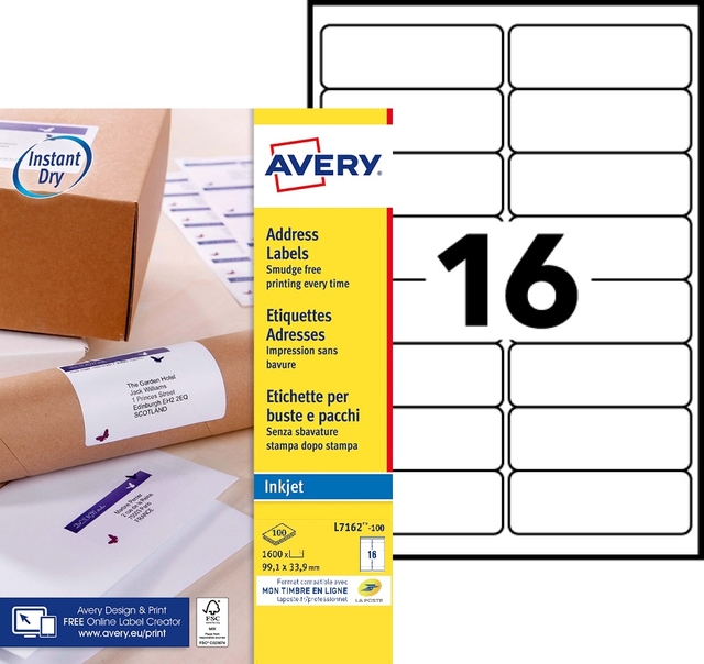Etiket Avery J8162-100 99.1x33.9mm wit 1600 stuks