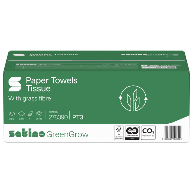 Handdoek Satino PT3 GreenGrow v-vouw 2-laags 250x230mm 15x214 vel naturel 278390