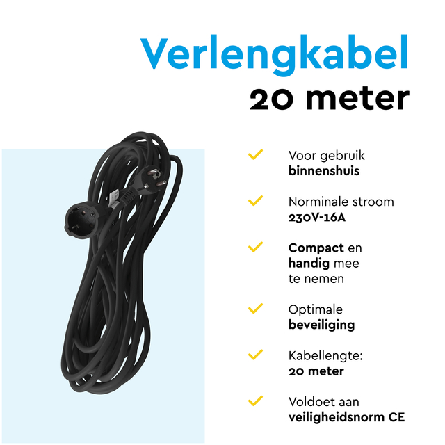 Verlengkabel BRASQ 20m zwart