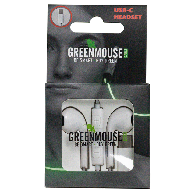 Oortelefoon Green Mouse USB-C blisterverpakking
