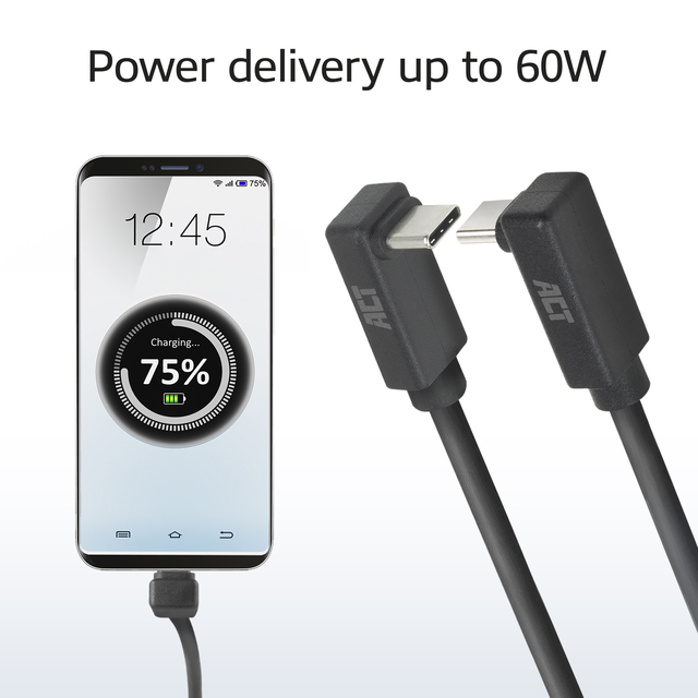 Kabel ACT USB-C hoek boven/beneden 10Gbps 1m