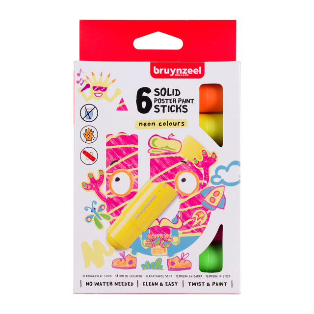 Verfstiften Bruynzeel Kids set à 6 neonkleuren
