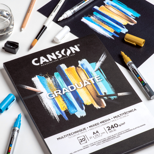 Mixed mediapapier Canson Graduate Mixed Media 20vel 240gr A4 zwart