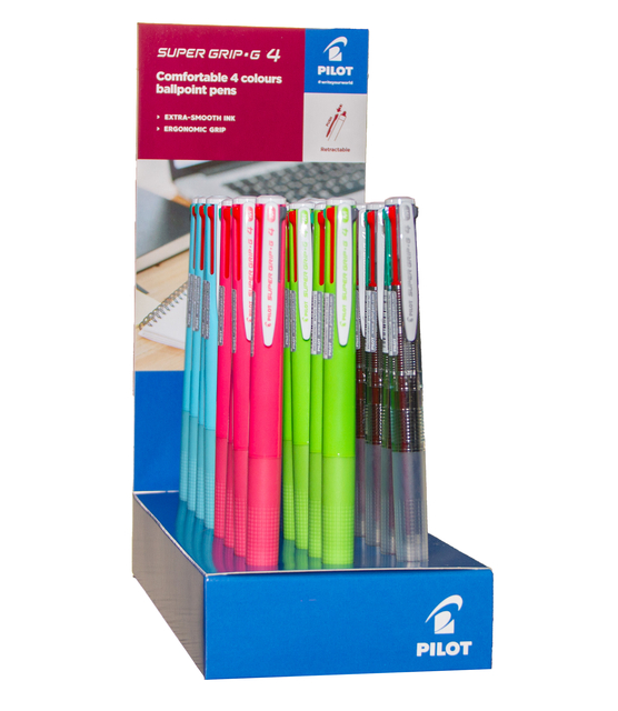 4-Kleuren balpen PILOT Super Grip G medium assorti display à 24 stuks