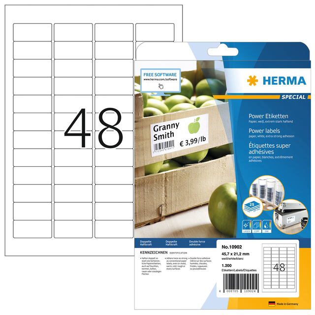 Etiket HERMA Power 10902 45.7x21.2mm wit 1200 stuks