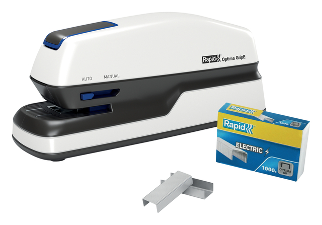 Nietmachine elektrisch Rapid Optima Grip 20vel wit/zwart