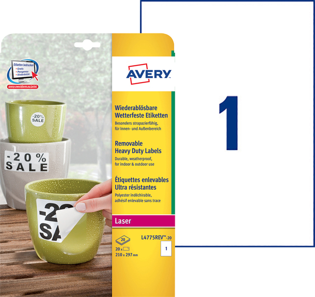 Etiket Avery L4775REV-20 210x297mm wit 20 stuks