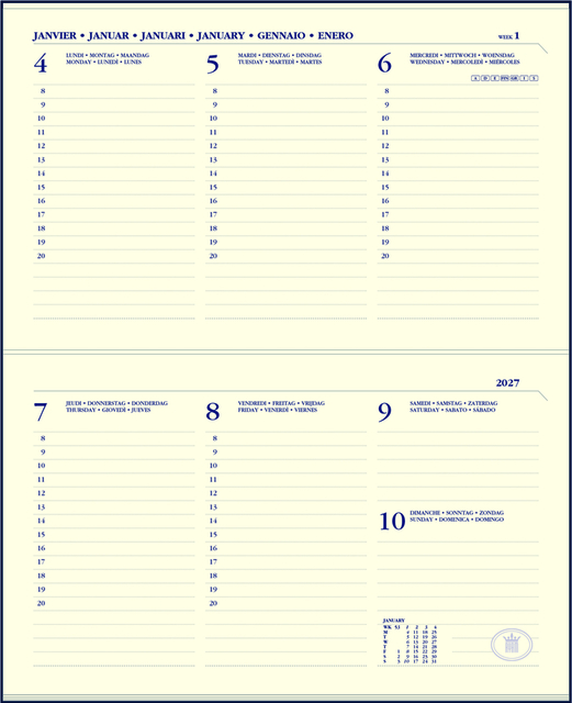 Agendavulling 2027 Ryam Memoplan 7 Compact 7 dagen/2pagina's landscape crème