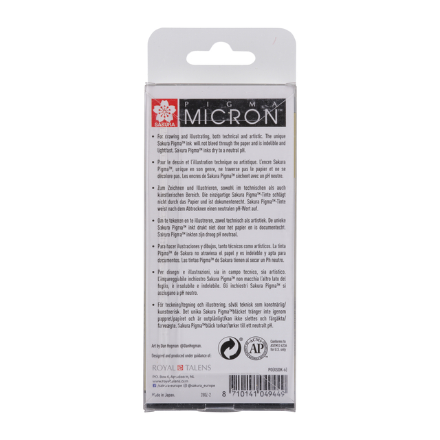 Fineliner Sakura Pigma Micron set à 6 schrijfbreedtes zwart