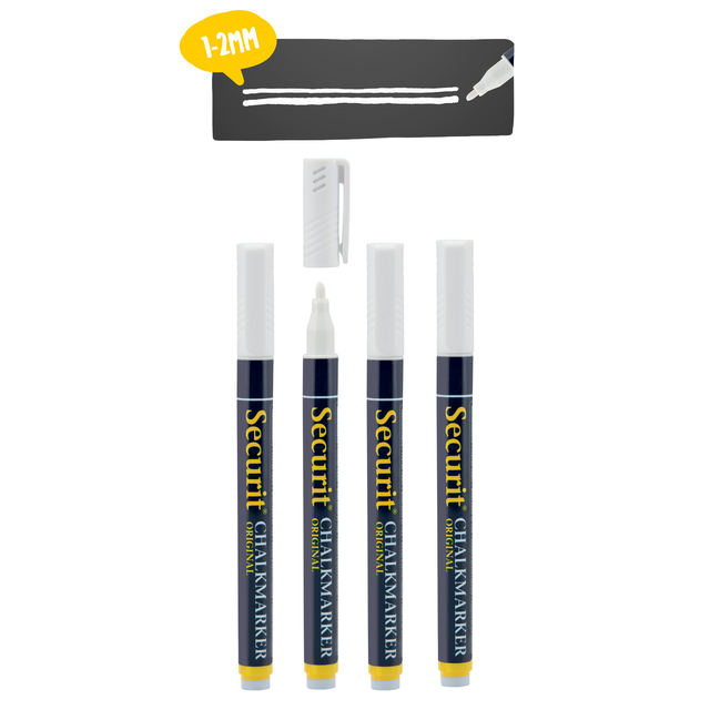 Krijtstift Securit SMA-100 rond wit 1-2mm blister à 4 stuks