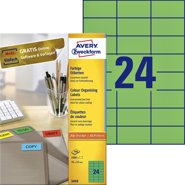 Etiket Avery 3450 70x37mm groen 2400 stuks