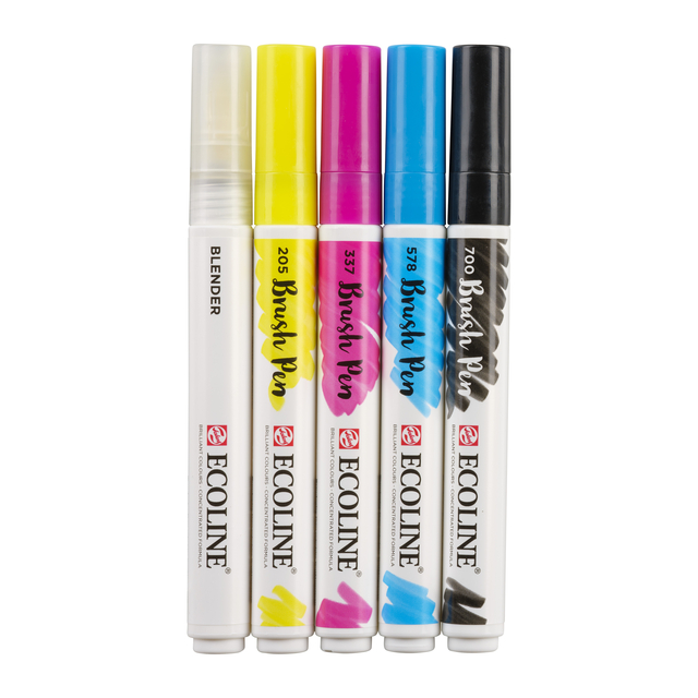 Brushpen Talens Ecoline set à 5 stuks primair