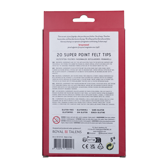 Viltstift Bruynzeel Kids Super Point set à 20 kleuren