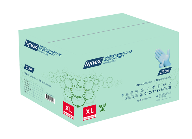 Handschoen Hynex nitril Bio XL blauw 3.5gr 100 stuks
