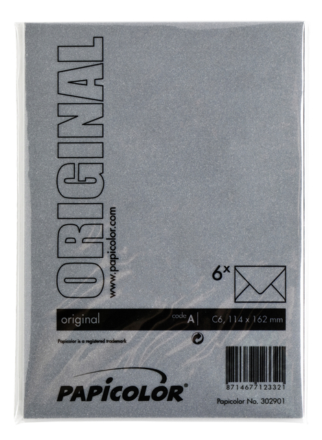 Envelop Papicolor C6 114x162mm ravenzwart pak à 6 stuks