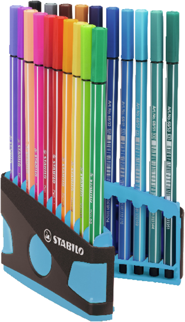 Viltstift  STABILO Pen 68/20 ColorParade in antr/turq etui M ass 20st
