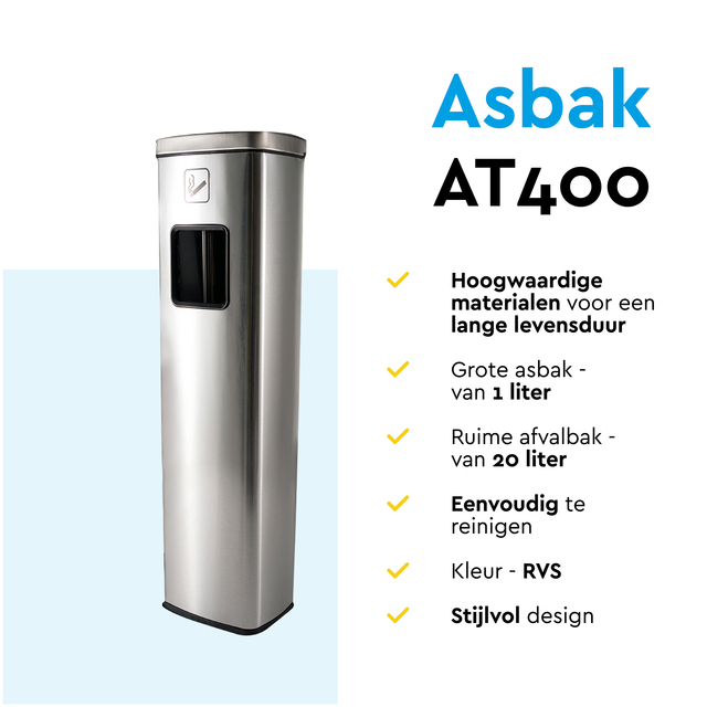 Afvalbak met asbak BRASQ 20 liter AT400 rvs