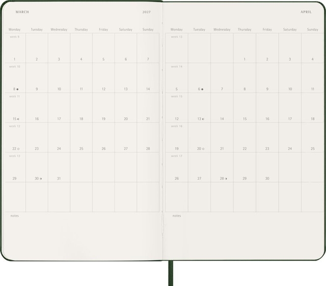 Agenda 2027 Moleskine 12M Planner Weekly 7dagen/1pagina large hc myrtle green