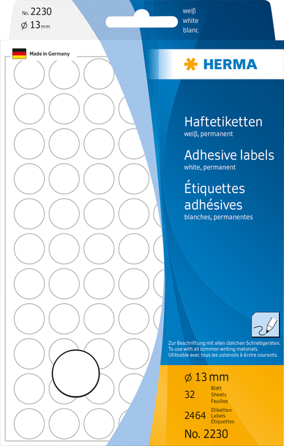 Etiket HERMA 2230 rond 13mm wit 2464 stuks