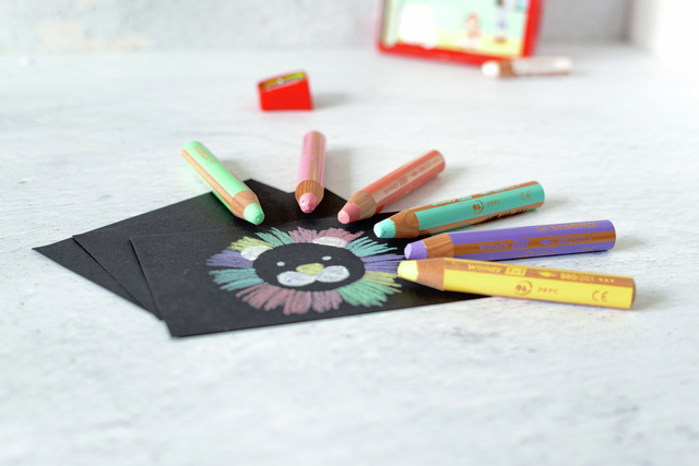 Kleurpotloden STABILO 880 woody inclusief puntenslijper pastel assorti etui à 6 stuks