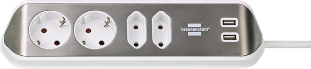 Stekkerdoos Brennenstuhl bureau Estilo 4vdig incl 2 USB 2m wit/zilver