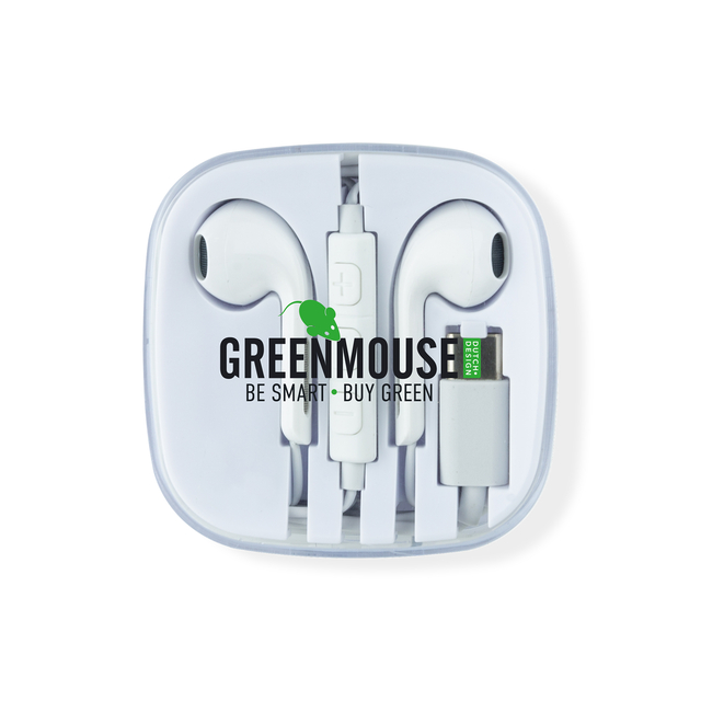 Oortelefoon Green Mouse USB-C blisterverpakking
