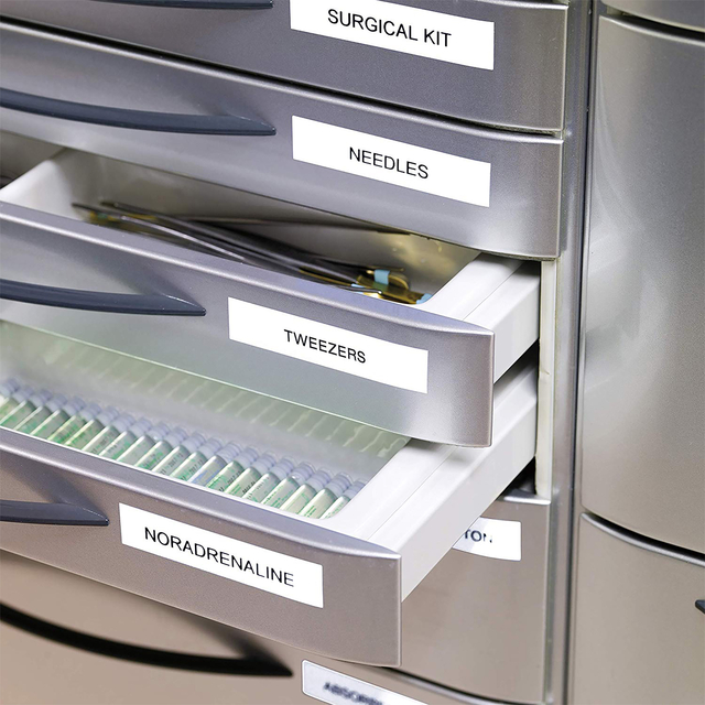 Labeltape Dymo LabelManager D1 polyester 19mm zwart op wit 10 stuks