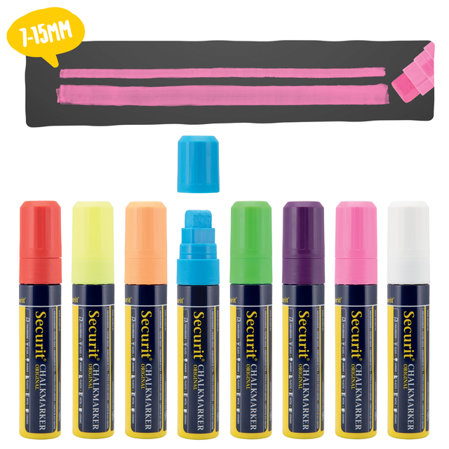 Krijtstift Securit SMA-720 blok ass 7-15mm blister à 8 stuks