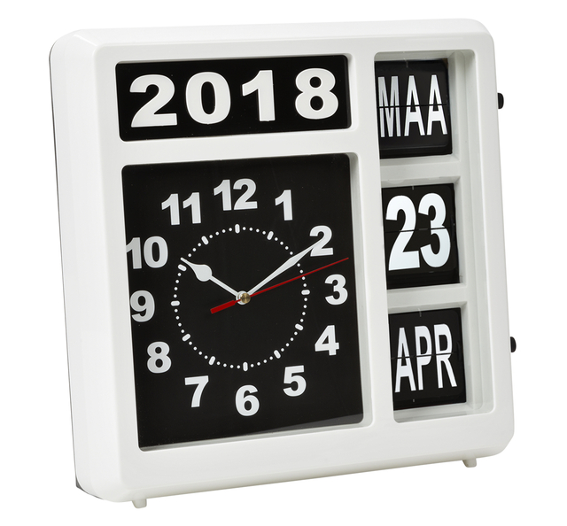 Wandklok Perel analoog 310x310mm nederlandse versie wit