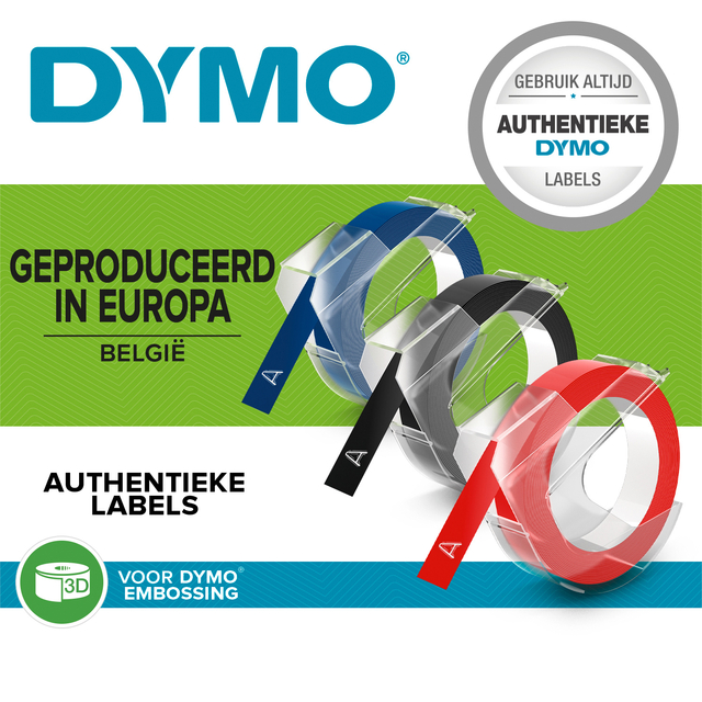 Reliëftape Dymo embossing vinyl 9mm assorti 3 stuks