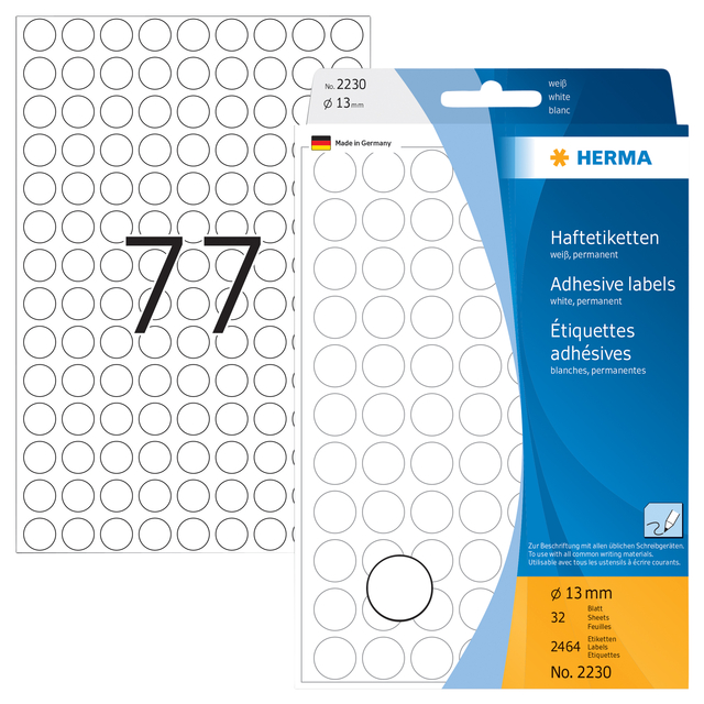 Etiket HERMA 2230 rond 13mm wit 2464 stuks
