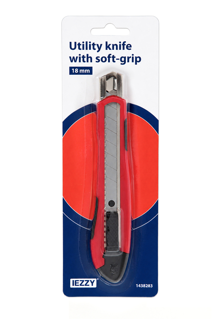 Snijmes IEZZY 18mm kunststof met softgrip inclusief 1 mesje