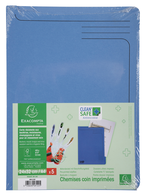 Insteekmap Exacompta L-model Clean'Safe bedrukt blauw 5 stuks