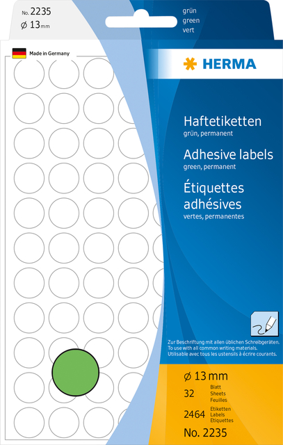 Etiket HERMA 2235 rond 13mm groen 2464 stuks