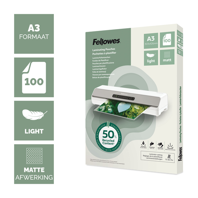 Lamineerhoes Fellowes A3 light 50% gerecycled mat 100stuks
