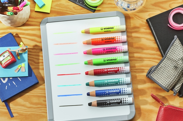 Whiteboardpotlood STABILO MARKdry etui à 4 neon kleuren