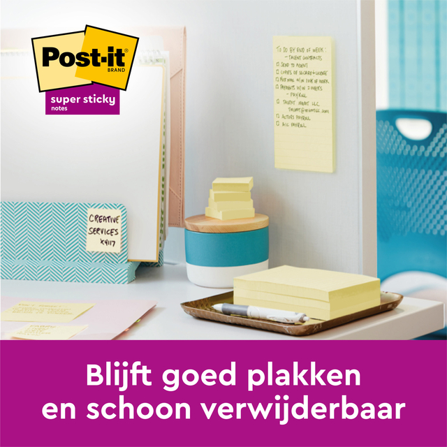 Memoblok 3M Post-it 622 Super Sticky 47.6x47.6mm geel 21 + 3 gratis