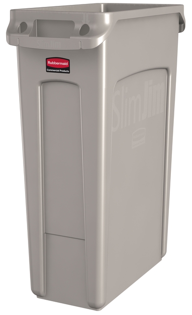 Afvalbak Rubbermaid Slim Jim Vented met luchtsleuven 60 liter beige