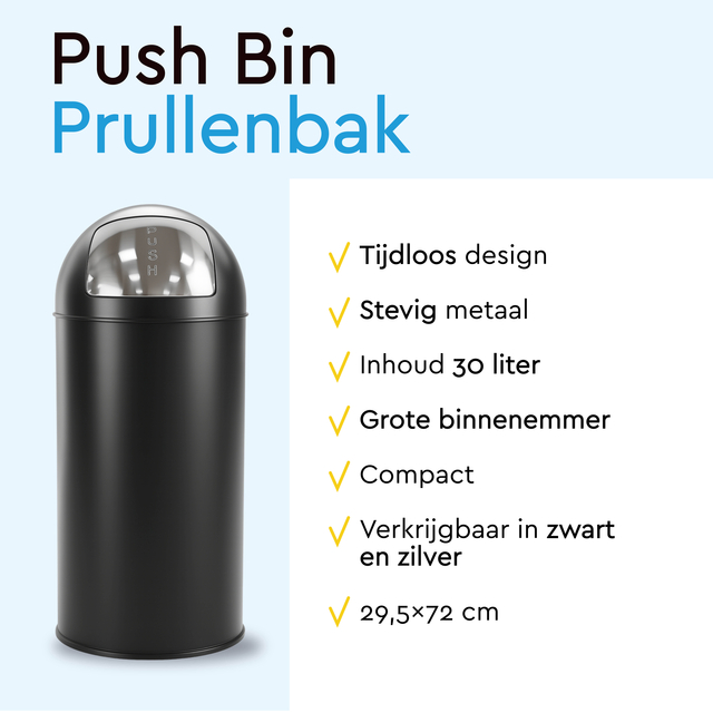 Afvalbak BRASQ Push Bin PB230+ 30 liter zwart