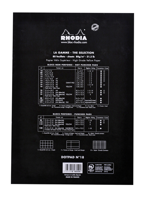 Schrijfblok Rhodia A4 dots 80 vel 80gr zwart