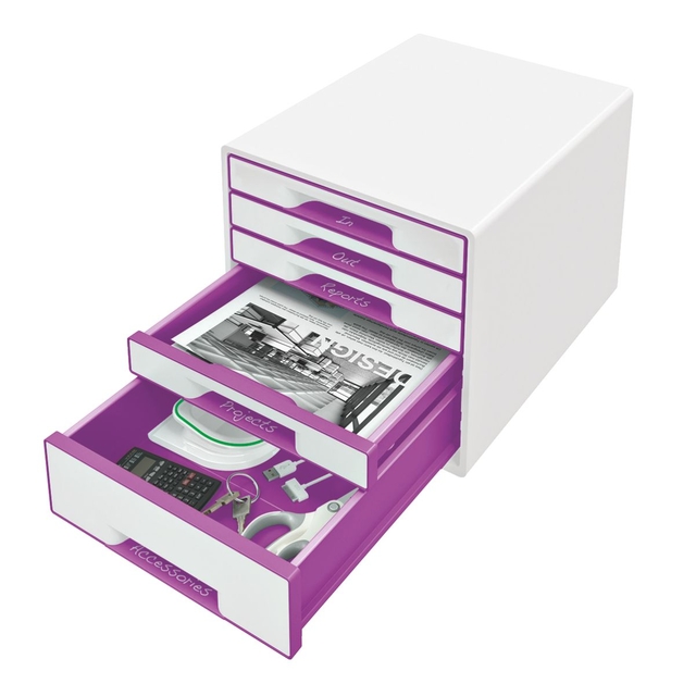 Ladenblok Leitz WoW 5 laden wit/paars