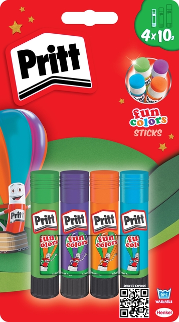 Lijmstift Pritt Stick 10gr FUN Colors 1 blister à 4 stuks