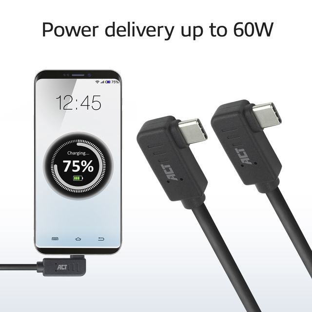Kabel ACT USB-C hoek links/rechts 10Gbps 1m