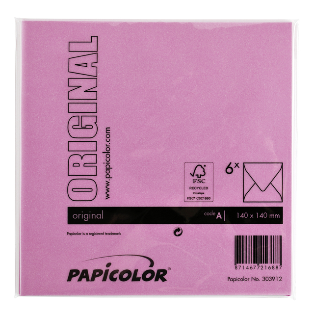 Envelop Papicolor 140x140mm felroze pak à 6 stuks