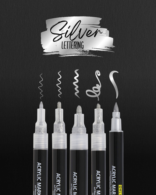 Acrylmarker Online lettering 5 breedtes zilver