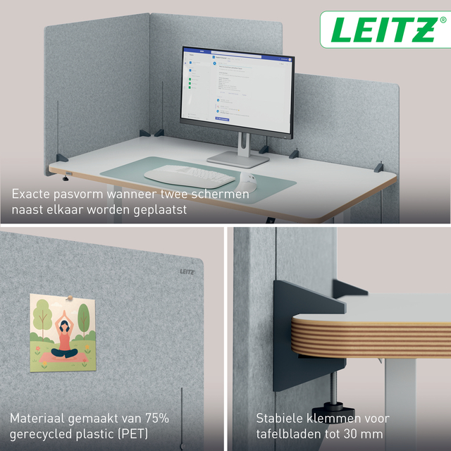 Bureauscherm Leitz in hoogte verstelbaar 70x60cm