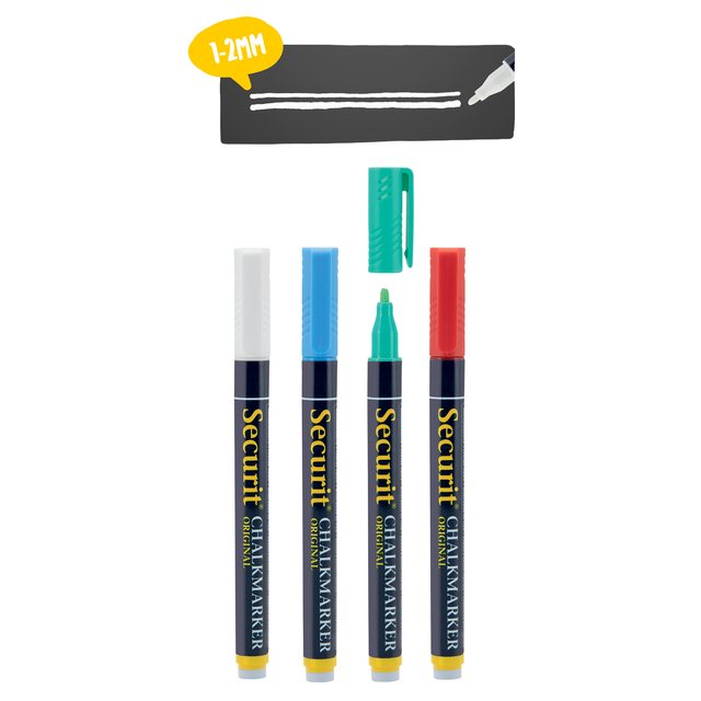 Krijtstift Securit SMA-100 rond 1-2mm wit/blauw/groen/rood blister à 4 stuks