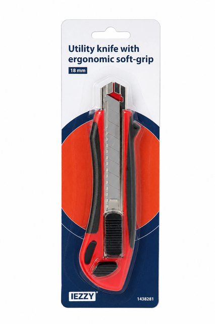 Snijmes IEZZY 18mm kunststof met ergonomische softgrip incl. 3 mesje