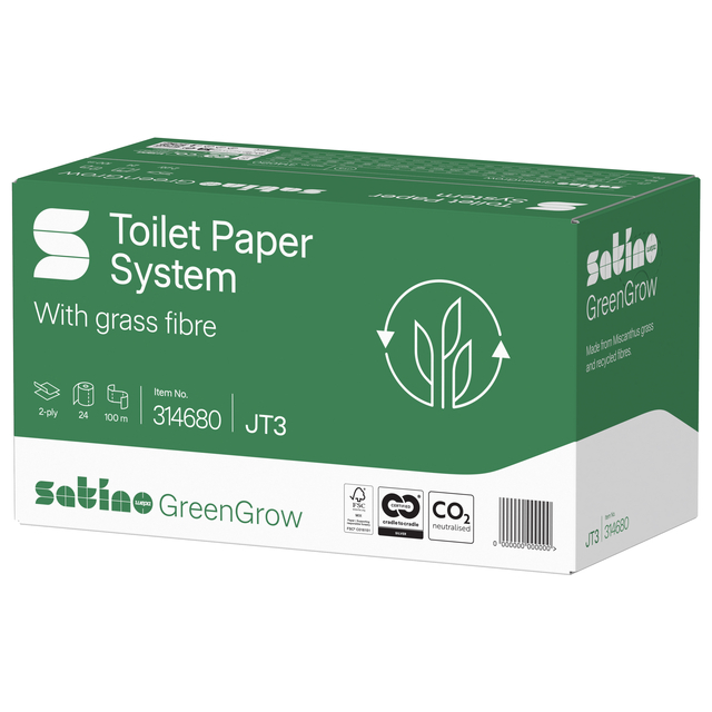 Toiletpapier Satino JT3 GreenGrow systeemrol 2-laags 24x100m wit 314680
